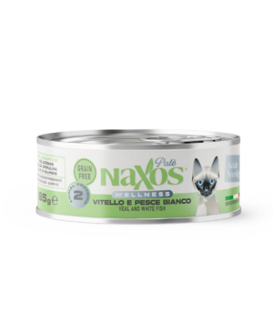 NAXOS CAT STERILIZED - cielęcina i biała ryba - puszka dla kotów sterylizowanych 85g
