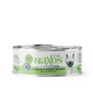 NAXOS CAT STERILIZED - cielęcina i biała ryba - puszka dla kotów sterylizowanych 85g